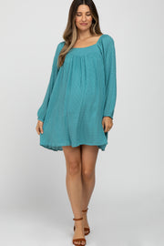 Turquoise Textured Dot Square Neck Maternity Dress