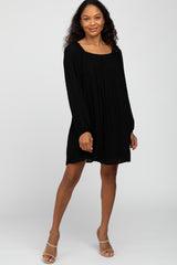 Black Textured Dot Square Neck Dress