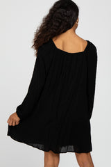 Black Textured Dot Square Neck Dress