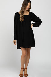 Black Textured Dot Square Neck Maternity Dress