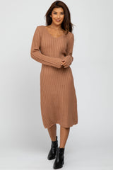 Camel Back Tie Midi Sweater Dress