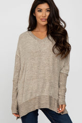 Taupe V-Neck Brushed Maternity Knit Top