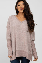 Mauve V-Neck Brushed Knit Top