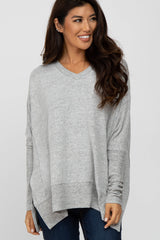 Heather Grey V-Neck Brushed Maternity Knit Top