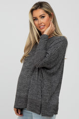 Charcoal V-Neck Brushed Maternity Knit Top