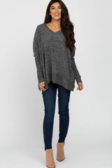 Charcoal V-Neck Brushed Knit Top