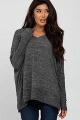 Charcoal V-Neck Brushed Knit Top