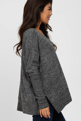 Charcoal V-Neck Brushed Knit Top