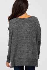 Charcoal V-Neck Brushed Knit Top