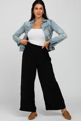 Black Ruffle Waist Wide Leg Maternity Pants