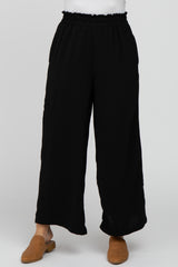 Black Ruffle Waist Wide Leg Pants