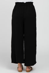 Black Ruffle Waist Wide Leg Pants