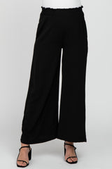 Black Ruffle Waist Wide Leg Maternity Pants