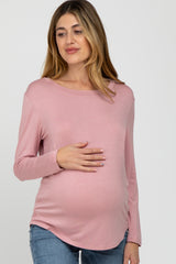 Light Pink Basic Long Sleeve Maternity Top