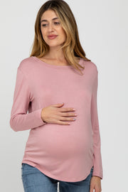 Light Pink Basic Long Sleeve Maternity Top