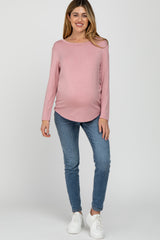 Light Pink Basic Long Sleeve Maternity Top