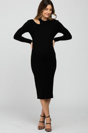 Black Ribbed Cutout Maternity Fitted Dress