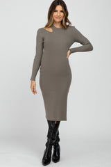 Olive Ribbed Cutout Maternity Fitted Dress