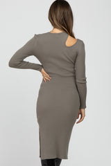 Olive Ribbed Cutout Maternity Fitted Dress