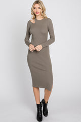 Olive Ribbed Cutout Fitted Dress