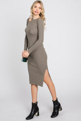 Olive Ribbed Cutout Fitted Dress