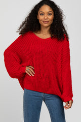 Red Soft Chunky Knit Maternity Sweater