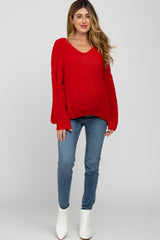 Red Soft Chunky Knit Maternity Sweater