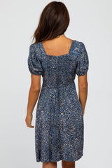 Blue Animal Print Cinched Dress