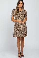 Taupe Animal Print Puff Sleeve Maternity Dress