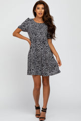 Black Animal Print Puff Sleeve Maternity Dress