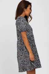 Black Animal Print Puff Sleeve Dress