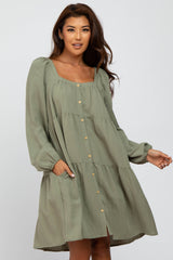 Light Olive Long Sleeve Tiered Dress