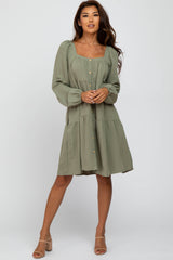 Light Olive Long Sleeve Tiered Dress