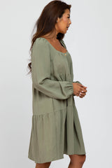 Light Olive Long Sleeve Tiered Dress