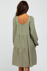 Light Olive Long Sleeve Tiered Dress