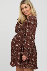 Rust Floral Leopard Print Smocked Maternity Dress