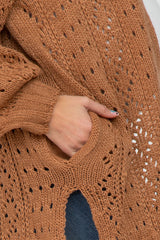 Camel Pointelle Knit Maternity Cardigan