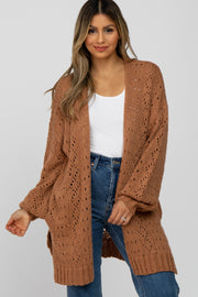 Camel Pointelle Knit Cardigan