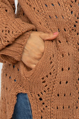 Camel Pointelle Knit Cardigan