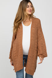 Camel Pointelle Knit Maternity Cardigan