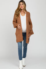 Camel Pointelle Knit Maternity Cardigan