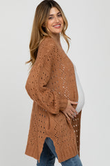 Camel Pointelle Knit Maternity Cardigan