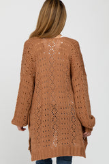 Camel Pointelle Knit Maternity Cardigan