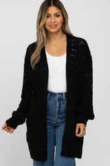 Black Pointelle Knit Cardigan