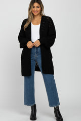 Black Pointelle Knit Maternity Cardigan