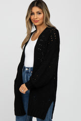 Black Pointelle Knit Cardigan