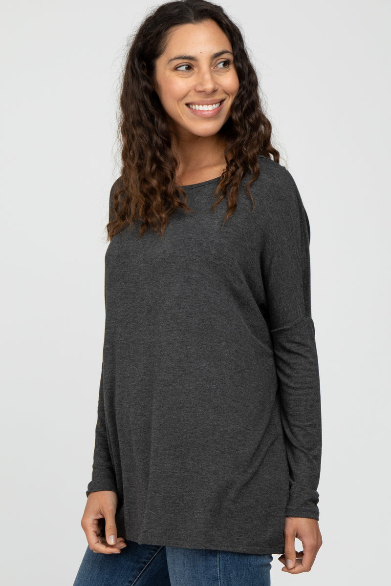 Charcoal Wide Neck Long Sleeve Top – PinkBlush