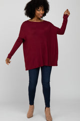 Burgundy Wide Neck Long Sleeve Top