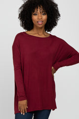 Burgundy Wide Neck Long Sleeve Top