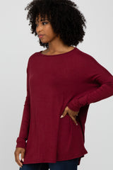 Burgundy Wide Neck Long Sleeve Top